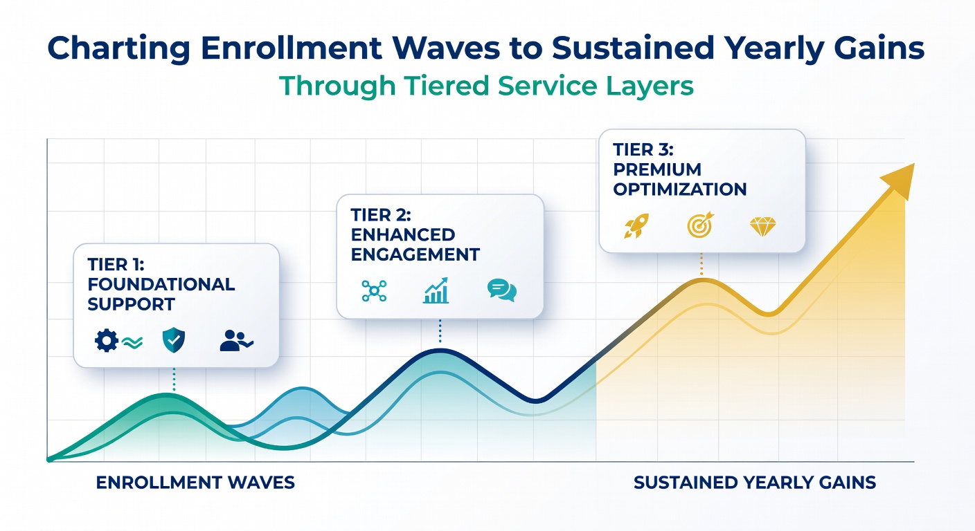 Graph illustrating yearly revenue growth linked to tier upgrades across service layers