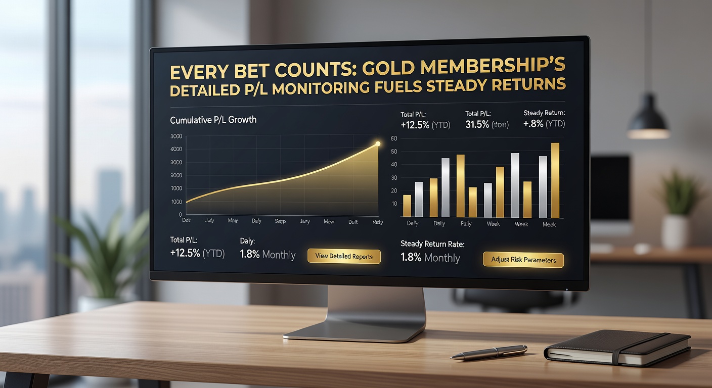 Close-up of a Gold Membership P/L report from March 2026, displaying monthly breakdowns, ROI percentages, and bet volume trends across multiple sports