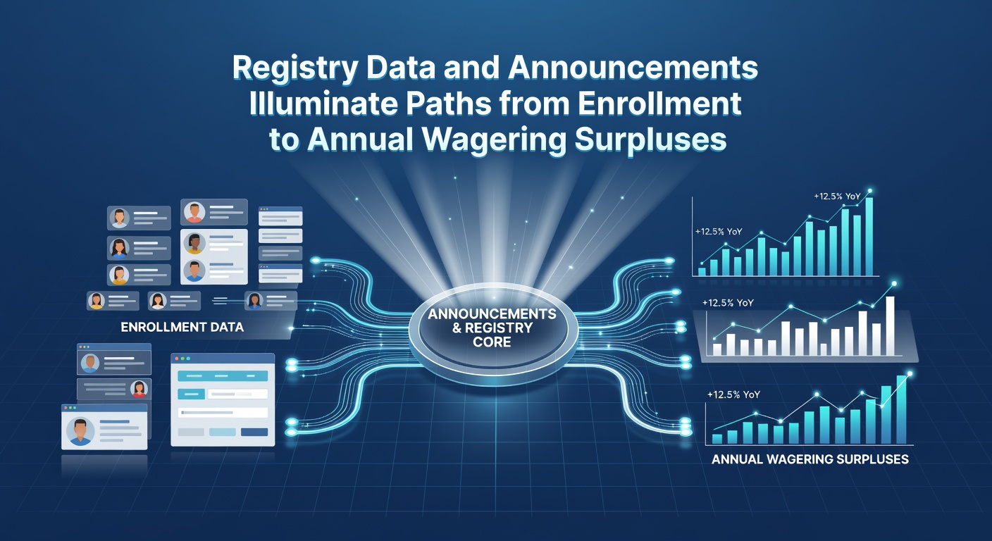 Infographic of enrollment pathways and annual surplus milestones in wagering services