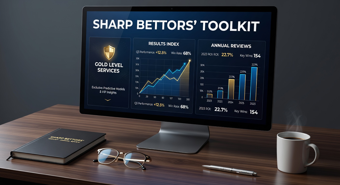 Close-up of annual review report showing profit graphs, bet logs, and comparison charts for gold service users