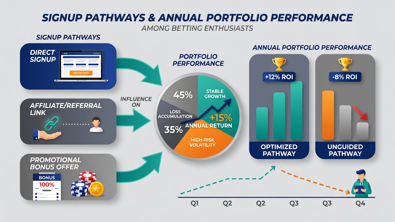 Chart illustrating annual portfolio performance variations based on different signup methods