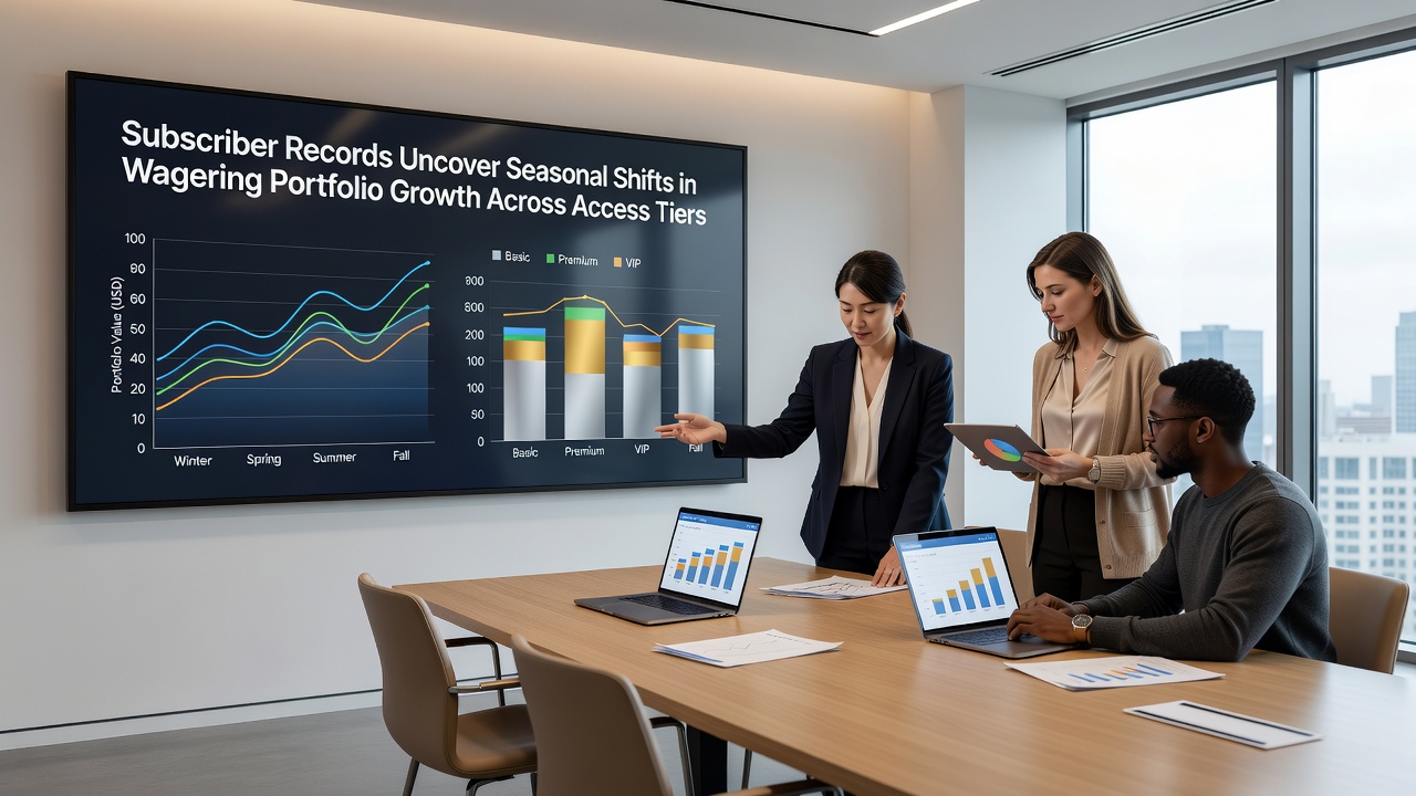Detailed charts of wagering portfolio growth rates segmented by access tiers during seasonal periods
