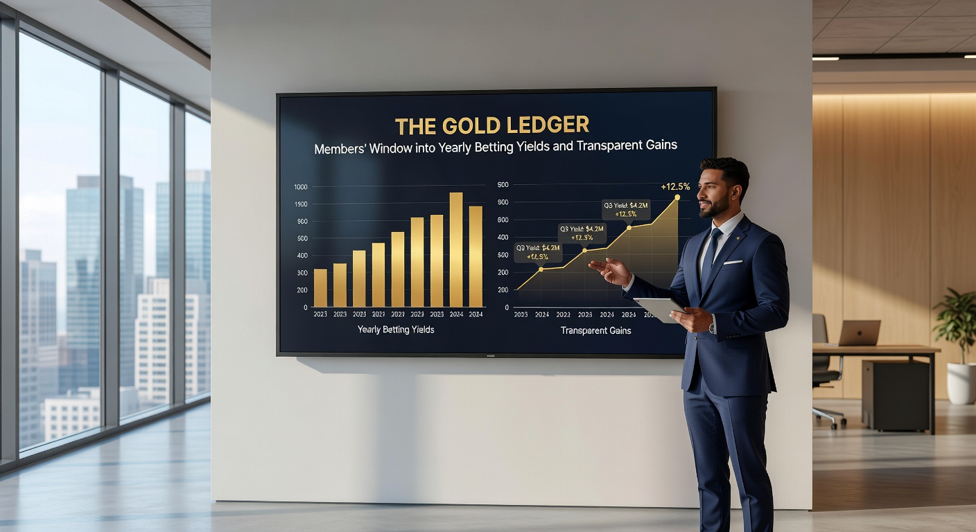 Close-up view of Gold Ledger charts showing profit curves, yield percentages, and transparent gain breakdowns over time