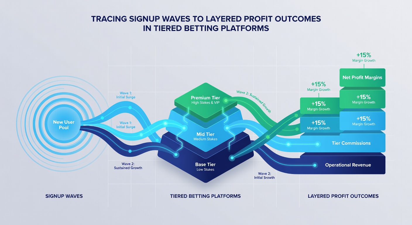 Chart displaying layered profit outcomes derived from signup waves in tiered betting platforms